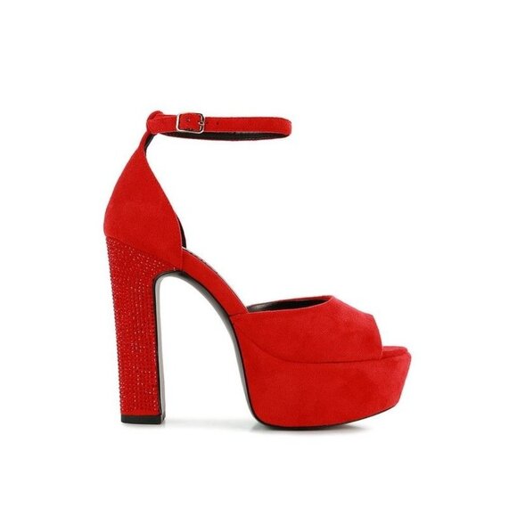 BEATY Studded Suede High Block Heeled Sandals - Black - Picture 7 of 8